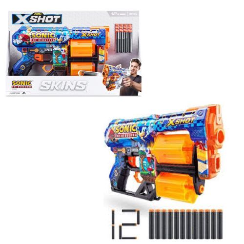 ZURU – X SHOT (Sonic) Pistola Blaster Skins Sonic 36583 con 12 Munizioni cm…x6